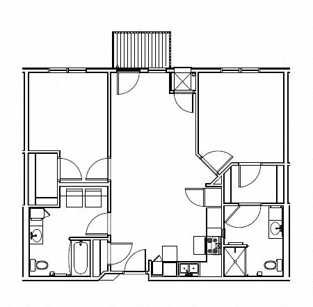 Floor plan for 2 beds, 2 baths, 1038 sqft